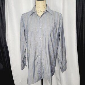 Vintage 90s grey blue striped oversized Cozy Button Down Shirt Unisex